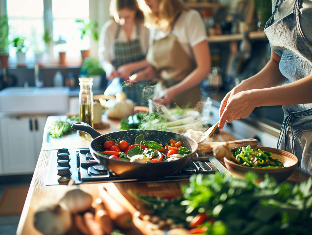 Професійна команда готує здорову їжу в кухні